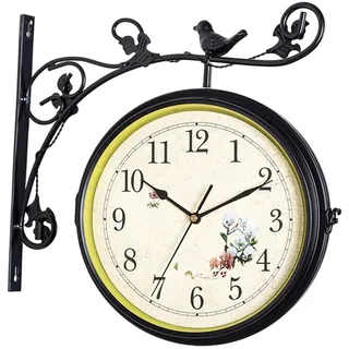 Sharplace Doppelseitige Wanduhr, Geräuschlos Drehbar, 10 Zoll, Rund, Innendekoration für Zuhause, Garten, Balkon, Schlafzimmer, Schwarz