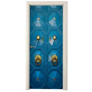 MuchoWow Türtapete Tür - Blau - Gold, Matt, bedruckt, (1 St), Selbstklebende Türfolie, Türaufkleber, Klebefolie, 85x215 cm blau 85 m x 215 m