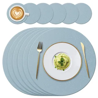 YUNJUER Runde Silikon-Tischsets, Hellblau, 6er-Set