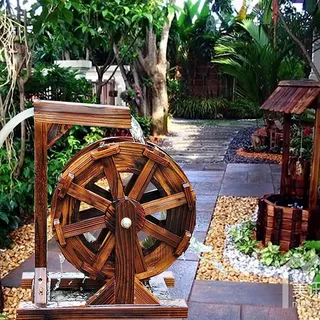 Brunnen Wasserspiel Garten Outdoor Holz Wasserrad Wasserfall Deko Balkon Zierteich Wasserspiele Brunnen Vintage Freistehend Wasser-Funktion Feng Shui Räder für Terrasse Teich Pool Springbrunnen ( Size