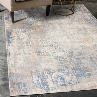 Carpeto Rugs Abstraktes Vintage Designer Teppich - Kurzflor - Weich Teppich für Wohnzimmer, Schlafzimmer, Esszimmer - ÖKO-TEX Wohnzimmerteppich - Teppiche - Grau Blau - 200 x 300 cm
