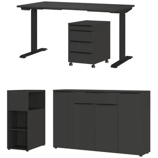 Germania Büromöbel-Set Mailand, (4-tlg), inkl. Schreibtisch, Rollcontainer, Raumteiler und Sideboard grau