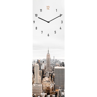 Wanduhr Empire State Building - lautlose Uhr aus Glas Made in EU - Glasuhr inklusive Wandaufhängung - Wanduhr ohne Tickgeräusche mit Metallzeiger - Manhattan New York rechteckig lautlos - 20 x 60 cm