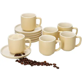 Ritzenhoff & Breker 6er Set Jasper Espressotassen mit Untertassen Vanille I für 6 Personen I Steingut-Set für Frühstück & Kaffee I Je 6X kleine Tassen 70ml & Untertassen I Geschirr für Zuhause