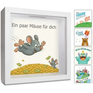 GLÜCKSWOLKE Spardose mit 9 Motive zur Auswahl, (Wunscherfüller, Dream Big, Lebensbaum, Travel, Hochzeit, Sparschwein, Mäuse, Monster, Dschungel, Kinder), Geldgeschenke Verpackung für Geburtstag I Sparbüchse Junge & Mädchen weiß