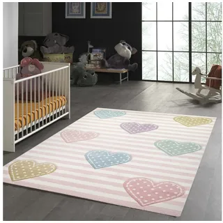 TeppichHome24 Kinderteppich Kinderteppich Sterne Kinderzimmerteppich Mädchen in rosa creme grau, rechteckig grau|rosa 120 cm x 120 cm