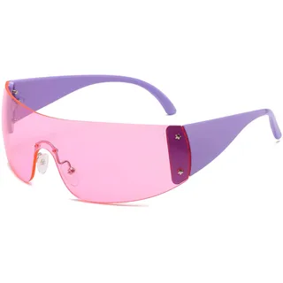 Long Keeper Wrap Around Sonnenbrille für Damen Herren, Trend Y2k Sonnenbrille Damen Groß Vintage 2000s Mode Randlose Brille mit UV Schutz