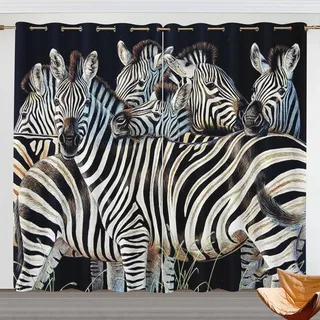 Goplnma Zebra Vorhänge Zebra Gardinen Blickdicht mit Ösen Cartoon Zebra Vorhänge 3D Zebra Verdunkelungsvorhäng 2er Set Gardinen für Dekoration (100x140cm(BxH)/ 50x140cmx2,6)