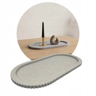 PLANTINITY Deko-Tablett 25 cm Länglich, Geriffelte Ablage, Grau, Japandi | PLA Schale, Für Kerzen Schmuck, Skandinavischer Look, Marmoroptik, Pflegeleicht, Für Bad Und Wohnbereich