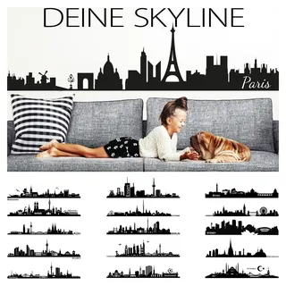 Wandora Wandtattoo Skyline Frankfurt I schwarz (BxH) 100 x 24 cm I Wohnzimmer selbstklebend Sticker Aufkleber Stadt Städte der Welt Wandsticker Wandaufkleber W1366