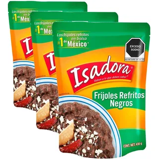 Schwarzes Bohnenpüree, frittiert, Pack 430g - Frijoles Refritos Negros ISADORA 430g (Packung mit 3)