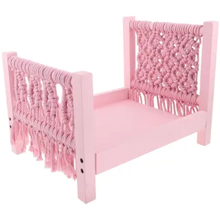 Uonlytech Fotoshooting Kleiner Bett mit Makramee Fransen Retro Neugeborenen Posierbett für Studio Leicht Tragbar Rosa
