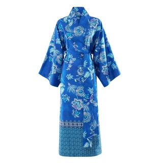 Bassetti Kimono CHIAIA, midi, Baumwolle, Gürtel, aus satinierter Baumwolle mit Rankenmuster mit Blumenelementen blau L-XL