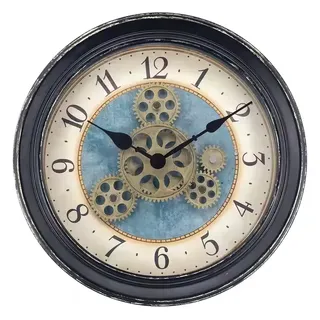 IvoQ Wanduhr Industrie-Design mit Beweglichen Zahnrädern - Lautloses Uhrwerk - Metall - Ø 32 cm