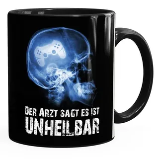 MoonWorks Tasse Kaffee-Tasse Der Arzt sagt es ist unheilbar Hobby Schädel Röntgenbild Schädel Controler Joypad Playstation Zocken Gamer Moonworks®, Keramik schwarz