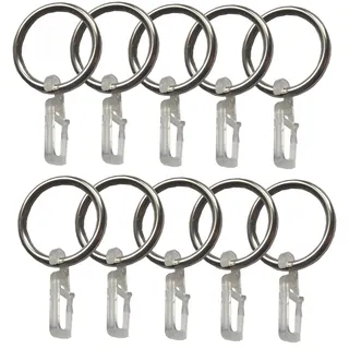 BASIT 10 Stück Gardinenringe Vorhangringe aus Metall mit Kunststoff Gardinenhaken I Gardinen Ringe in Edelstahl Look I Innendurchmesser ca. 25mm C10