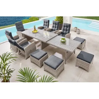 Garten-Essgruppe KONIFERA "Monaco" Sitzmöbel-Sets grau Gartenmöbel-Set Outdoor Möbel für 10 Personen Aluminium, Polyrattan, Rückenlehne verstellbar Bestseller