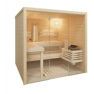 InfraWorld Solido Glas Complete Massivholzsauna mit Infrarotstrahler 210 x 167 x 202 cm