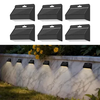Smiling Shark Solarleuchten für Außen, LED Solar Wandleuchte Aussen IP65 Wasserdichte Wandlampe Solar Zaunleuchten für Garten Stufen Zäune Geländer Terrasse Balkon Treppen, Warmweiß (6)