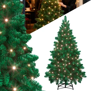 YRHome 150cm Grün PVC Künstlicher Weihnachtsbaum mit Beleuchtung - 180 Leuchten LED Christbaum Tannenbaum künstlich Weihnachtsbäume mit Metallständer für Weihnachten Dekoration