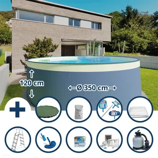 Stahlwandpool Set (10-teilig) hoch rund 350 x 120 cm, Stahl 0,4 mm anthrazit