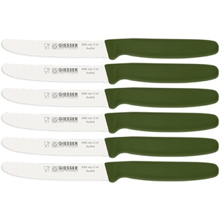 Giesser Messer 6er Set Brötchenmesser Tomatenmesser Küchenmesser 3mm Wellenschliff Klinge 11cm - Olive