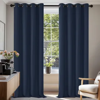 Deconovo Blickdichter Thermovorhang mit Ösen Thermovorhang kurz Dunkelblau | 2er Set, H138 x B132 cm, Thermo Vorhänge, Schlafzimmer Gardinen, Wohnzimmer Vorhang, Blackout Curtains, Sichtschutz