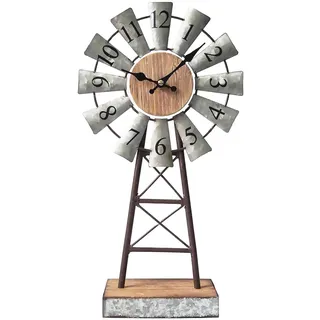 MODE HOME Verzinkte Windmühlen-Tischuhr auf Ständer, Vintage-Schreibtisch- und Regaluhr, dekorative Bauernhaus-Küchenuhr, Kaminuhr, rustikale Windmühlen-Dekoration