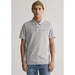 Poloshirt GANT "REGULAR ORIGINAL PIQUE SS RUGGER" Gr. S, grau (grey) Herren Shirts Kurzarm mit Logo und Flachstrickkragen 100% Baumwolle Pique