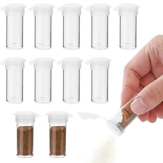 12 Stück Salzstreuer Klein Salz und Pfefferstreuer Klein, Mini Salzstreuer mit Deckel, Reise Gewürzstreuer, Tragebare Salz und Pfeffermühle Klein für Unterwegs Camping Küche BBQ, 6g