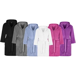 Bettenfee Kinderbademantel Kuschel Soft Fleece mit Kaputze & Taschen Jungen, Mädchen (152, Weiss) Microfaser Mantel/Bademantel Kinder - 152