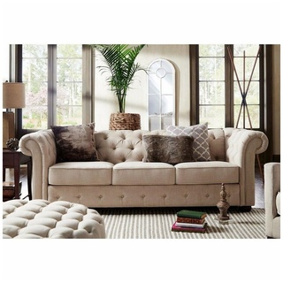 JVmoebel Chesterfield-Sofa, Chesterfield 3+2 Sitzer Garnitur Sofa Couch beige|weiß