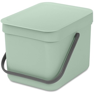 Brabantia - Sort & Go Abfallbehälter 6L - Kleiner Recyclingbehälter - Tragegriff - Pflegeleicht - Für die Arbeitsplatte oder den Küchenschrank - Küchenmülleimer - Jade Green - 20 x 25 x 18 cm