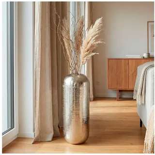 FINEBUY Bodenvase FB76403 Vase 60 cm Aluminium Silber Blumenvase XL Wohndeko Groß (Elegantes Wohnaccessoire für stilvolle Räume), Große Vase mit moderner Ausstrahlung silberfarben 60 cm x 25 cm