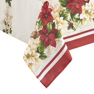 Elrene Home Fashions Tischdecke aus Stoff, Weihnachtsstern, 152,4 x 213,4 cm, Rot und Weiß