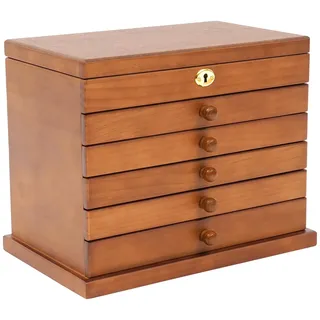 TaNeHaKi 6 Schichten Schmuckkästchen Holz Damen mit Spiegel Frei Kombinierbar Samt-Stoff Schmuckkoffer Schmuckschatulle für Ringe Ohrringe abschließbar Jewelry Box