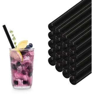 HALM Schwarze Glas Strohhalme Wiederverwendbar Trinkhalm - 50 Stück gerade 20 cm für Gastronomie, Restaurant, Bar, Cafe, Hotel - Spülmaschinenfest - Glastrinkhalme