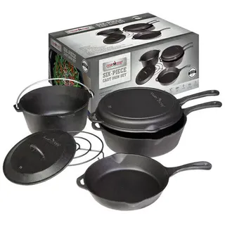Camp Chef 6-teiliges Gusseisen-Set - Dutch Oven Set - Feuerpfanne + Feuertopf