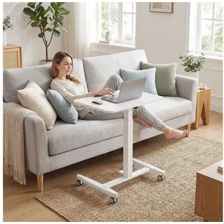 Homcom Laptoptisch Höhenverstellbar mit Rollen 60x52cm Tischplatte Weiß