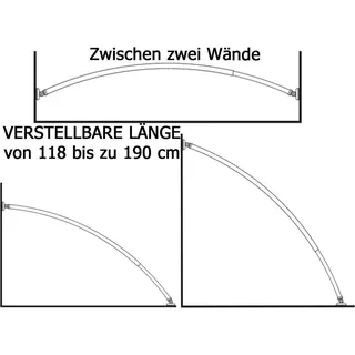 ALU AUSZIEHBAR Oval Winkelstange + 2 Schrägwand Adapter Bogenstange Chrom Stange/Zwischen zwei Wände Verstellbare Länge von 118 bis zu 190 cm/Sy... - Silber