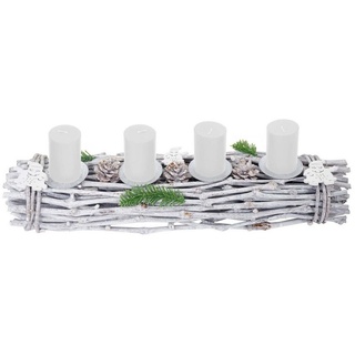MCW Adventskranz T783-L, Mit 4 Kerzenhaltern, Aufwendig geschmückt weiß