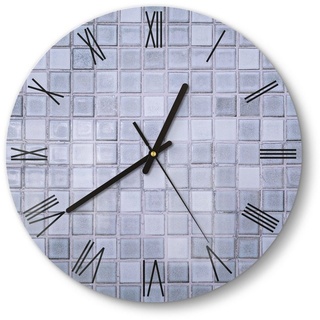 DEQORI Wanduhr 'Quadratische Fliesen' (Glas Glasuhr modern Wand Uhr Design Küchenuhr) blau 30 cm x 30 cm