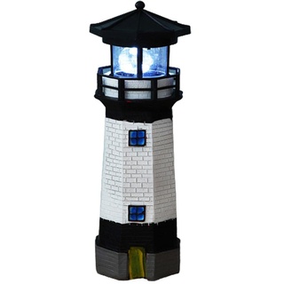 Qcwwy Solarleuchtturm Im Freien, LED-Harzlampe für Viele Gelegenheiten, Heimdekoration, Bürodekoration, Balkon, Außenbereich, Garten Leuchtturm mit Rotierenden LED-Leuchten (Black)