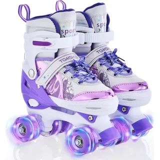 Rollschuhe, Kinder Rollschuhe , Verstellbar Rollschuhe Damen,LED Rollschuhe und 4 Größen verstellbar, Rollschuhe für Mädchen,Junge (S) - Lila/Weiß
