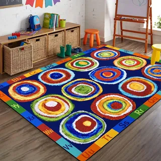 Bycmuoz ABC Alphabet Bildung Klassenzimmer Teppich, 60x110cm, 12 Kreis Sitze Regenbogen ABC Kinder Teppiche, Spielzimmer Lernen Gemütlich Niedrig Stapel Boden Matte, Weich für Kindergarten