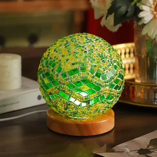Maimeili Barock grün Mosaik Lampe Vintage Retro gefärbt türkisch marokkanisch böhmisch Tiffany Bettseite buntes handgefertigtes Glas mit Holz Basis USB Laden Dekor Licht für Schlafzimmer