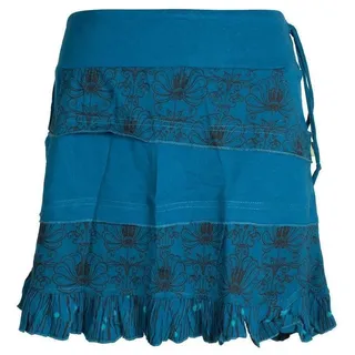 Vishes Rüschenrock Rüschen Rock mit dehnbarem Bund und Taschen Patchwork, Cacheur, Goa, Hippie, Elfen Style blau 40
