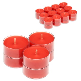 Candelo 24er Set Duft Kerzen Ambiente - Duftteelichter Erdbeere - Teelicht in Kunststoff Hülle je 1,7 x 3,8cm - 4Std Brenndauer – Teelichter in Rot