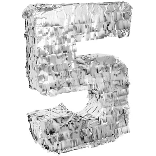 Goodtimes Pinata Zahl 5 in Silber 40cm hoch Partyspiel Zum Befüllen mit Süßigkeiten und zerschlagen Als Geschenkidee für Geburtstag Hochzeit JGA