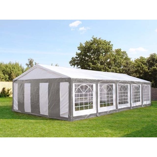 Hochwertiges Zelt Partyzelt 5x10 10x5 m Pavillon 240g/m2 PE Plane Stahlkonstruktion Inkl. 10 Seitenteile + 2 Giebelteile mit Eingang grau-weiß